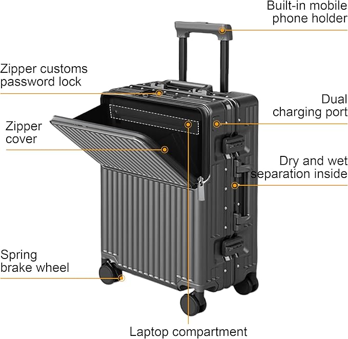Zipperless Luggage, Polycarbonate Aluminum Hard Shell, Expandable Carry-On Suitcase with Spinner Wheels, Hard Shell Suitcase, 24 Inch Cabin