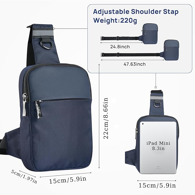 VADOO Mini Sling Bag for Men Women, Small Crossbody Bag with RFID Blocking & Waterproof, Lightweight Phone Chest Bag for Travel Gym (Basic Version- Blue)