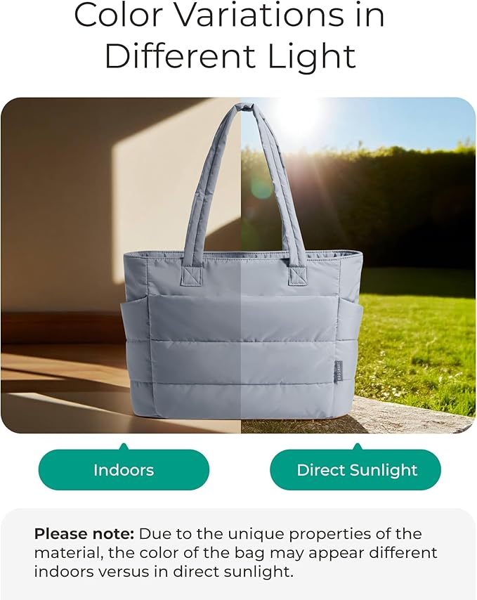 BAGSMART Tote Bag for Women, Lightweight Puffy Tote Bag with Compartments Shoulder Bag Handbag for Travel, Work, Gym,