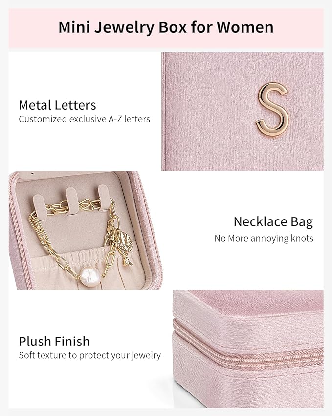 Vlando Teacher Must Haves, Personalized Initial Jewelry Case, Back to School Gift for Teacher, Teacher Appreciation Gifts, Teachers Day, Teacher Travel Jewelry Case with Initial - Letter E, Pink