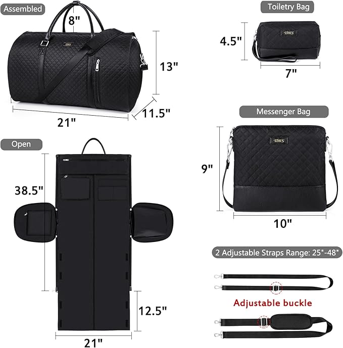 Convertible Garment Duffel Bag for Travel - Carry On Garment Bags With Toiletry Bag Large Weekender Bag for Men Women 2 in 1 Hanging Suitcase Suit Travel Duffel Overnight Bags 4pcs Set