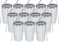 MEWAY 20oz Tumbler 12 Pack Double Wall Vacuum Insulated Travel Glitter Mug Bulk, Stainless Steel Tumblers with Lid and Straw, Powder Coated Coffee Cups for Woman(Rainbow White,Set of 12)