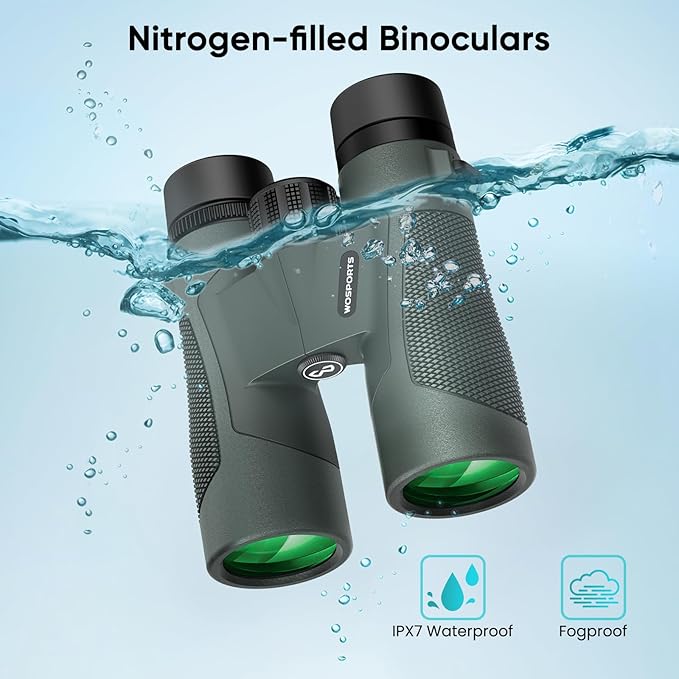 WOSPORTS 10x42 Binoculars for Adults - IP67 Waterproof Binoculars for Bird Watching, Hunting, Hiking
