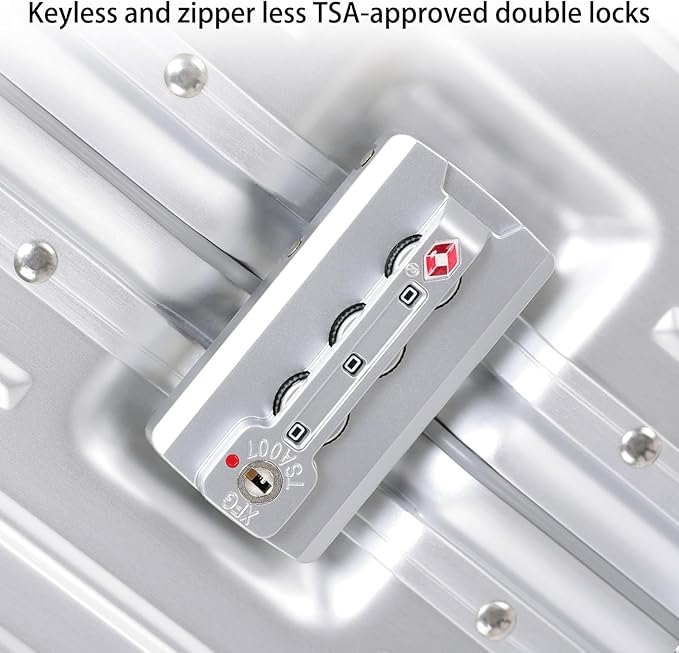 Metal All Aluminum Carry-on Luggage TSA Customs Lock Zipperless Silent Rotary Wheel Business Suitcase Aluminum Frame Set (silvery, 20 '')