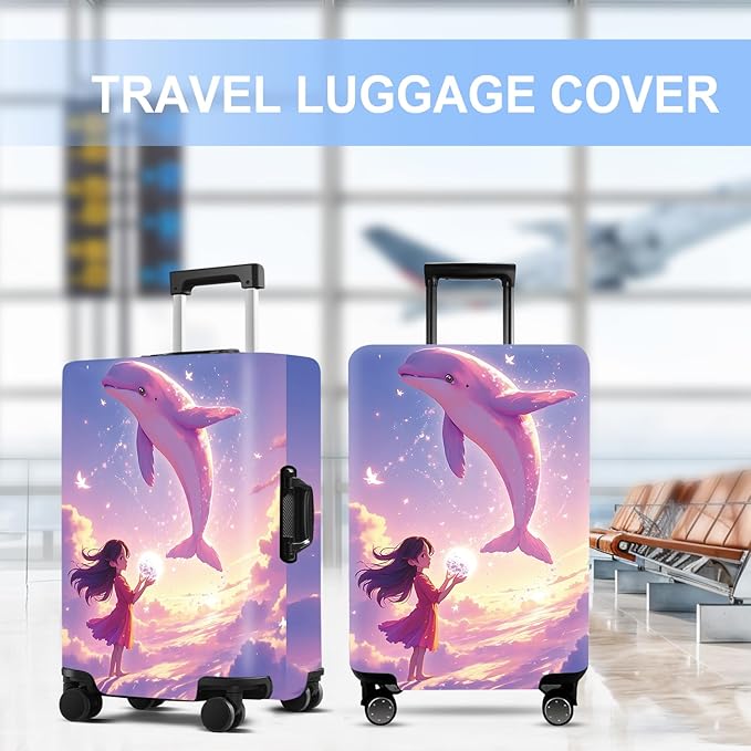 Luggage Cover Washable Suitcase Protector Anti-Scratch,Stretchable Fit for 20-34Inch Luggage Durable Travel Bag Cover with Zipper Closure (Dolphin, XL(fits 32-34Inch suitcase))