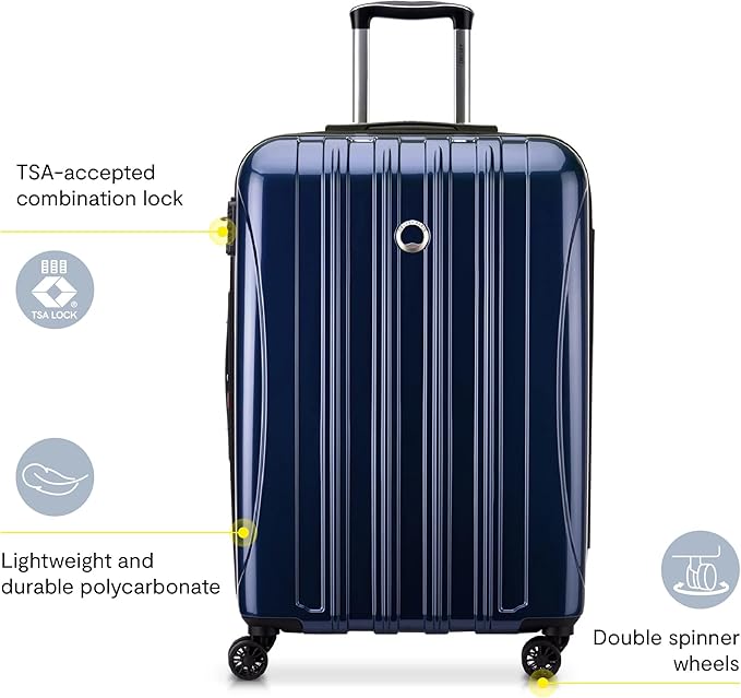 DELSEY PARIS Helium Aero Hardside Expandable Luggage with Spinner Wheels, Peony Pink, Checked-Medium 24 Inch