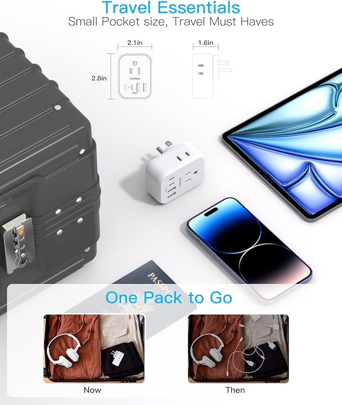 Travel Cruise Ship Essentials, Travel Plug Adapter with 4 Outlets 4 USB (4 USB-C), Cruise Approved Power Strip Non Surge Protector, Multi Plug Wall Outlet Extender, Travel Cruise Must Have Accessories