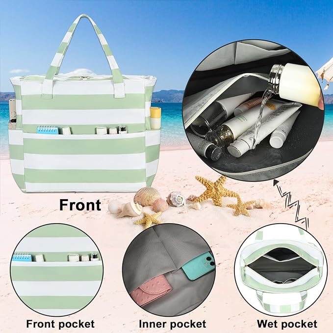 Waterproof Beach Tote Pool Bags for Women Ladies Extra Large Gym Tote Carry On Bag With Wet Compartment for Weekender Travel