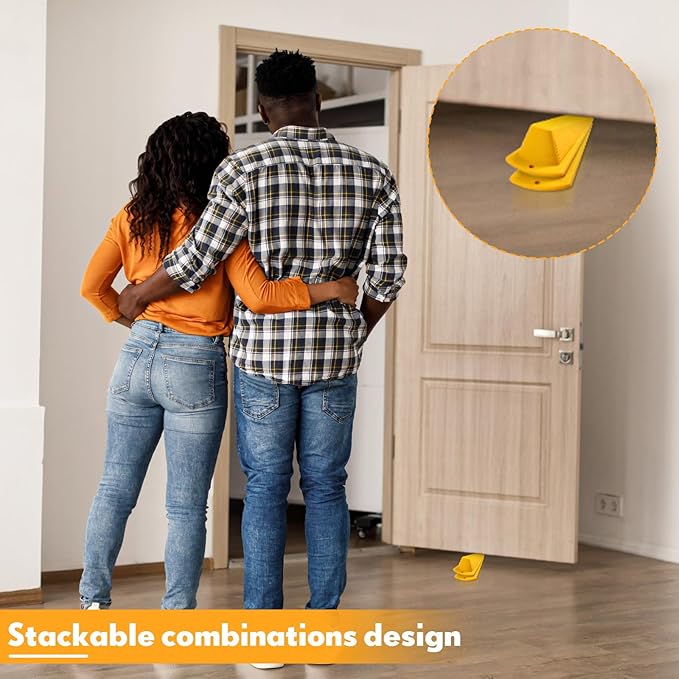 Frienda 12 Pcs Jumbo Door Stoppers Heavy Duty Door Stopper Tall up to 2inch Tall Wedge TPR Large Wedge Stackable Big Rubber Doorstop for Hotel Carpet Hardwood Concrete and Tile (Yellow)