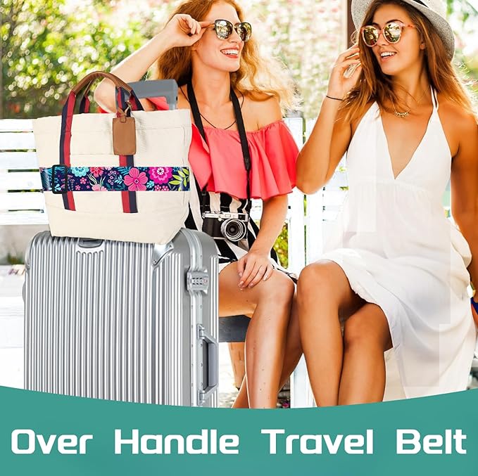 Slohif Luggage Straps for Suitcases Travel Belt Accessories Luggage Connector Identifiers Over Handle with Buckle Unique Nylon Adjustable Strap for Sleeping Bag Car Seat Flower (2 Pack)