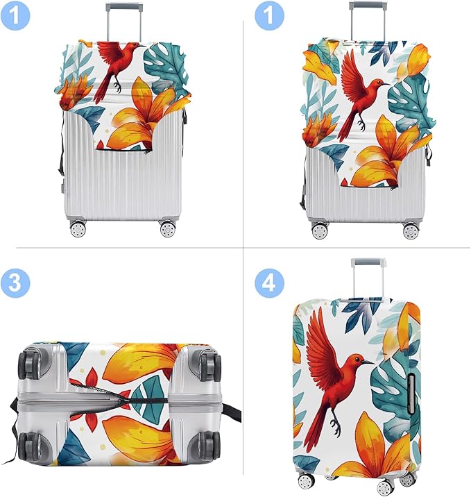 Luggage Cover Washable Suitcase Protector Anti-Scratch,Stretchable Fit for 20-34Inch Luggage Durable Travel Bag Cover with Zipper Closure (Bird, XL(fits 32-34Inch suitcase))