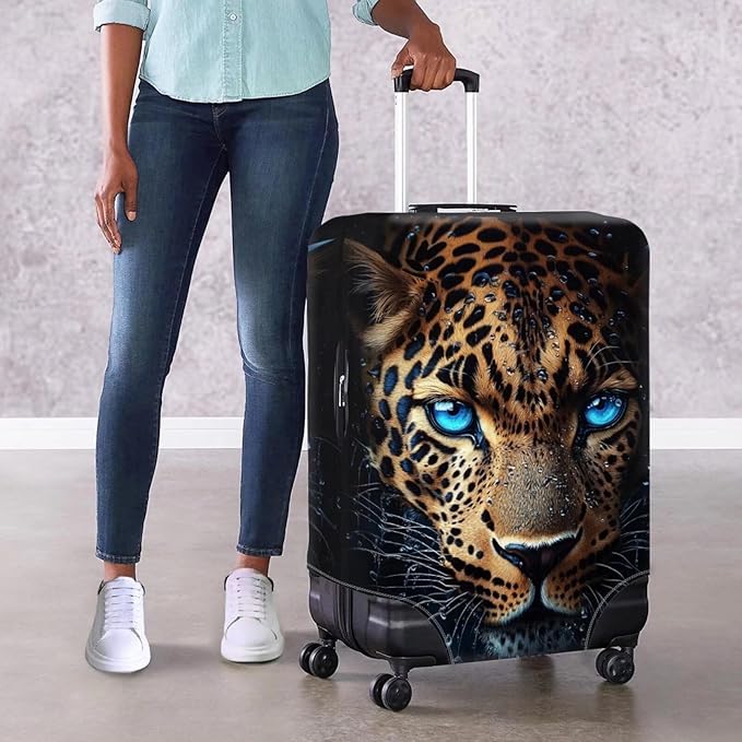 Cool Laopard Luggage Cover Universal Fit 22-25 Inch, Animal Print, Polyester+Spandex, Water Resistant, Spinner Wheels, Stretchable Strap, Travel Accessory - Suitcase Cover