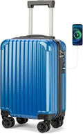 Personal Item Suitcase 18x14x8 Inches Hardside Built In TSA Lock & USB Port Lightweight Luggage Silent Double Spinner Wheels Maximum Underseat Carry-On Bag For Spirit and Frontier (Royal Blue)