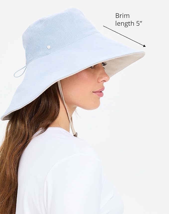 Solbari Women’s Ultra-Wide Cotton Linen Sun Hat UPF 50+, Packable, Adjustable with Ponytail Hole for Travel, Beach & Outdoors