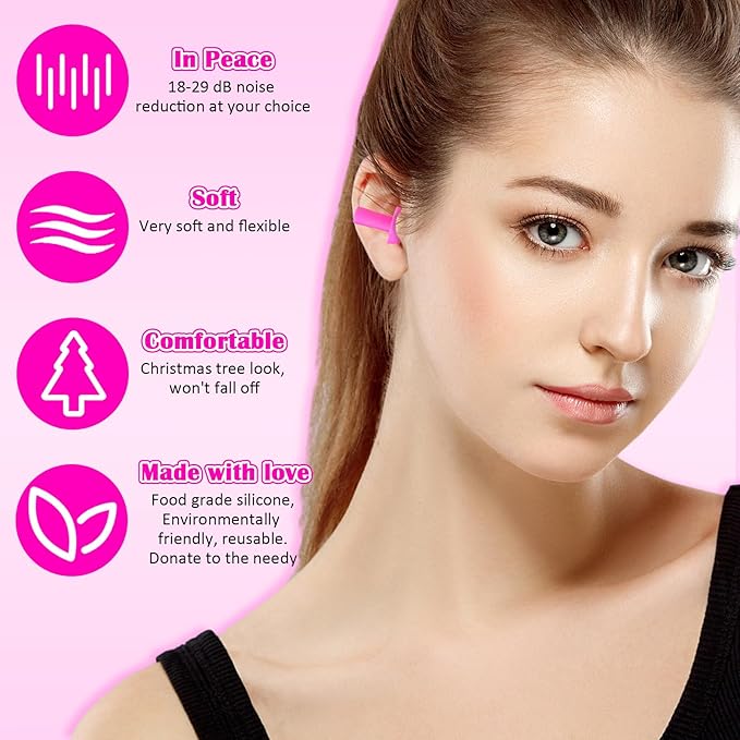 TrelaCo 100 Pairs Ear Plugs Bulk, NRR 29dB Reusable Silicone Ear Plugs with Plastic Cases Soft Foam for Sleeping Noise Cancelling for Concerts Shooting Swimming Noise Reduction(Pink)