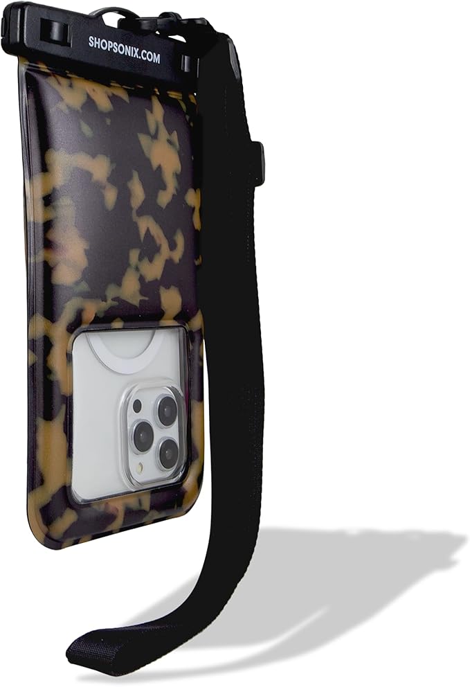 Sonix Waterproof Phone Pouch - Floating Phone Case Dry Bag w/Crossbody Lanyard - Beach Cruise Travel Essentials - Compatible w/All Devices, Touchscreen Friendly | Brown Tort