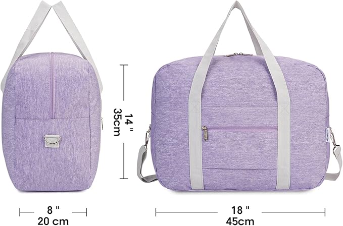 For Spirit Airlines Personal Item Bag 18x14x8 Foldable Travel Duffel Bag Tote Duffle Carry on Luggage for Women 30L (Purple (With Shoulder Strap))
