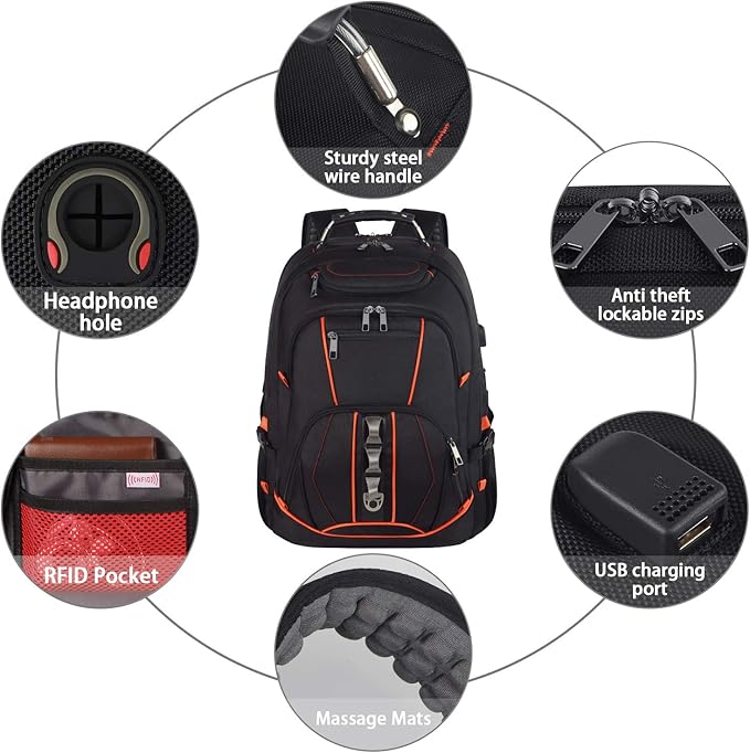 Travel Laptop Backpack,Extra Large 18.4 inch Gaming Laptop Backpacks with USB Charging Port,Big Capacity TSA Friendly RFID Anti Theft Pocket Durable College unisex Heavy Duty Computerbag