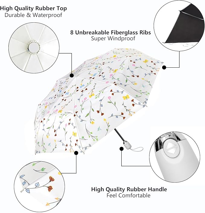 Cuby UV Sun Umbrella Compact Folding Umbrella lightweight Portable Manual Travel Umbrella for Rainproof & 99% UV Protection with Black Anti-UV Coating