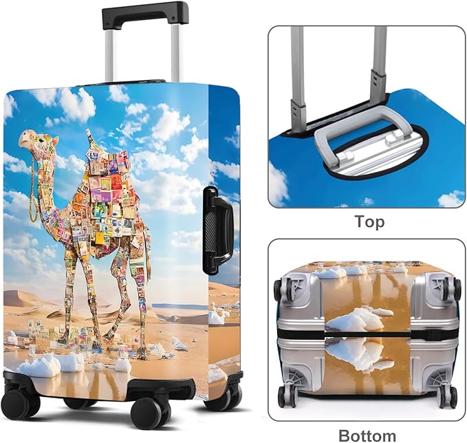 Camel Luggage Cover Washable Suitcase Protector Anti-Scratch,Stretchable Fit for 20-34Inch Luggage Durable Travel Bag Cover with Zipper Closure (XL(32-34inch suitcase))
