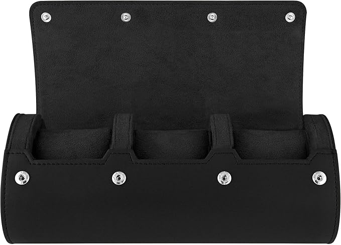 Barton Leather Watch Roll for 3 Watches | Convenient Organizer Case for Travel & Storage | Fits Classic & Smart Watches (Up to 46mm) | Compact, Durable, Lightweight, Stylish - Black