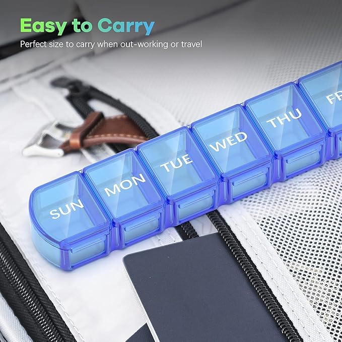 Extra Large Pill Organizer 3 Pack, XL Pill Box 7 Day, Weekly Pill Case with Large Capacity, Jumbo Organizer, BPA Free (Black+White+Blue)