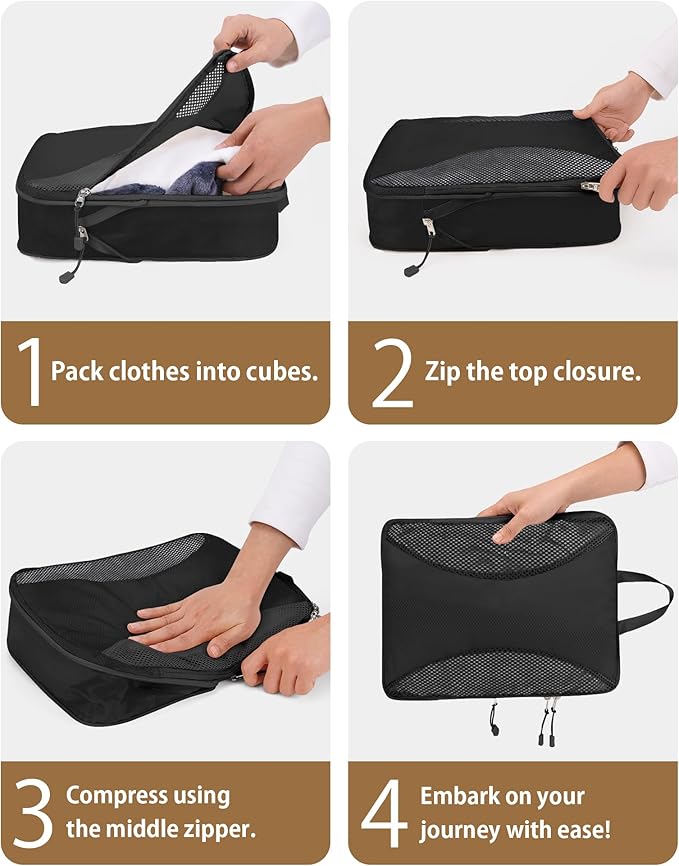 Compression Packing Cubes 12 Set, Suitcase Organizers, Extendable Packing Cubes, Black