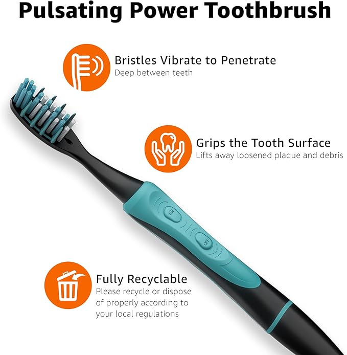 Amazon Basics Soft Toothbrushes for Adults - Pulsating Deep Cleaning with Soft Bristles, 2 Count, Assorted Colors