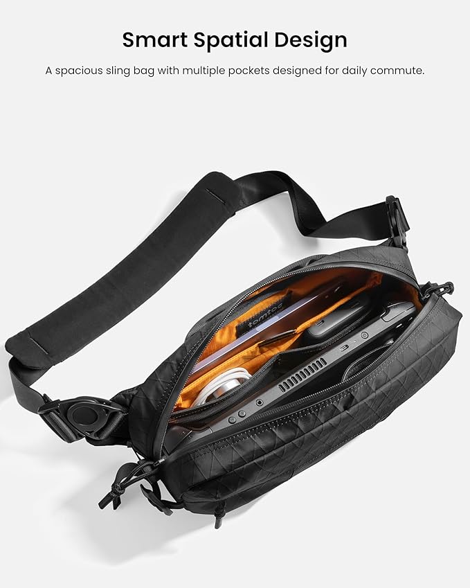 tomtoc 5.5L X-Pac Sling Bag for Nintendo Switch 2, Heavy Duty Crossbody Bag for Men, Water-resistant Carry Chest Daypack Travel Shoulder Pack for Steam Deck OLED, ROG Ally X, iPad mini, Tactical