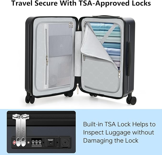 Carry on Luggage 22x14x9 Airline Approved, Durable PC Hardside Suitcase with TSA Lock for Business Trip & Travel, 20 Inch Carry-on Luggage with Front Pocket, USB Port & 360°Spinner Wheels, (Dark Grey)