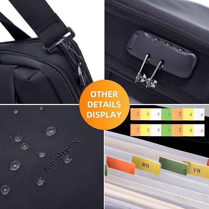 Heavy Duty Accordian File OrganizerwithHandle&Combination Lock,26 Pockets Expanding File Folder, Portable Document Organizer Accordion File Keeper for Letter Size / A4 File (Black)