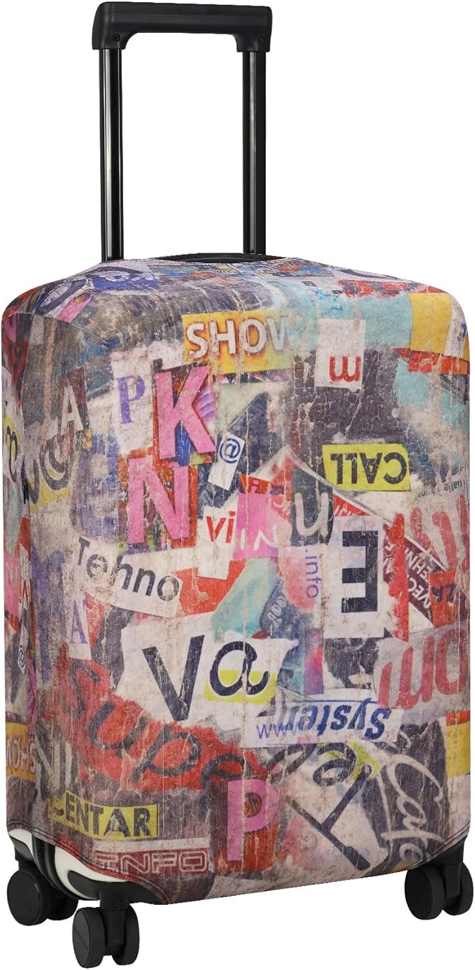 Explore Land Travel Luggage Cover Suitcase Protector Fits 18-22 Inch Case (Retro Pictorial, S)