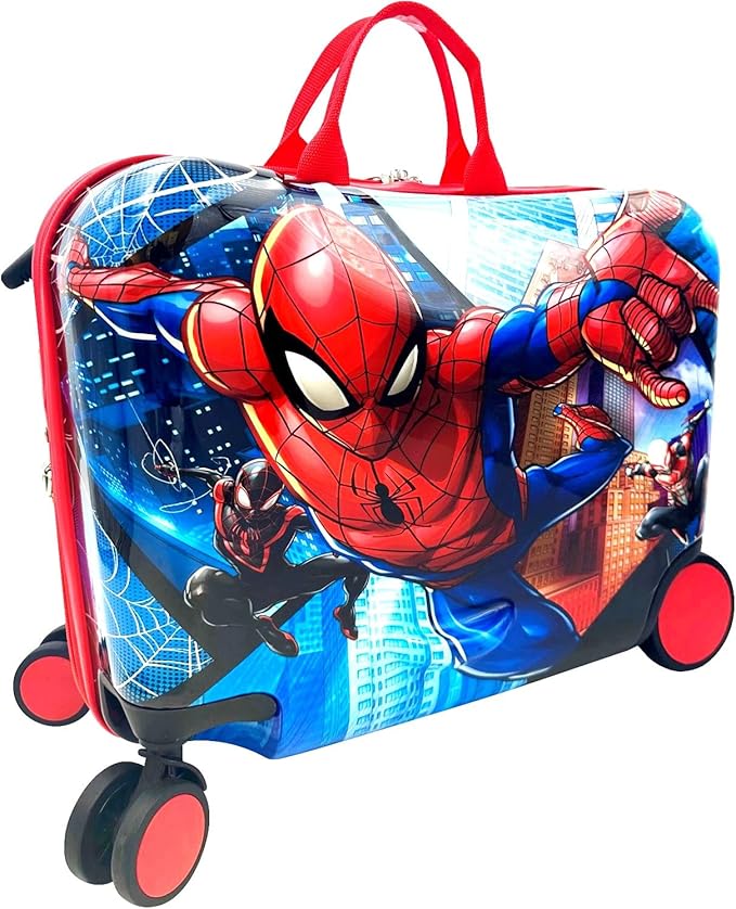 Fast Forward Ride-On 18" Suitcase For Kids/Tow-Along Toddler Carry-On Luggage With Wheels (Spiderman)