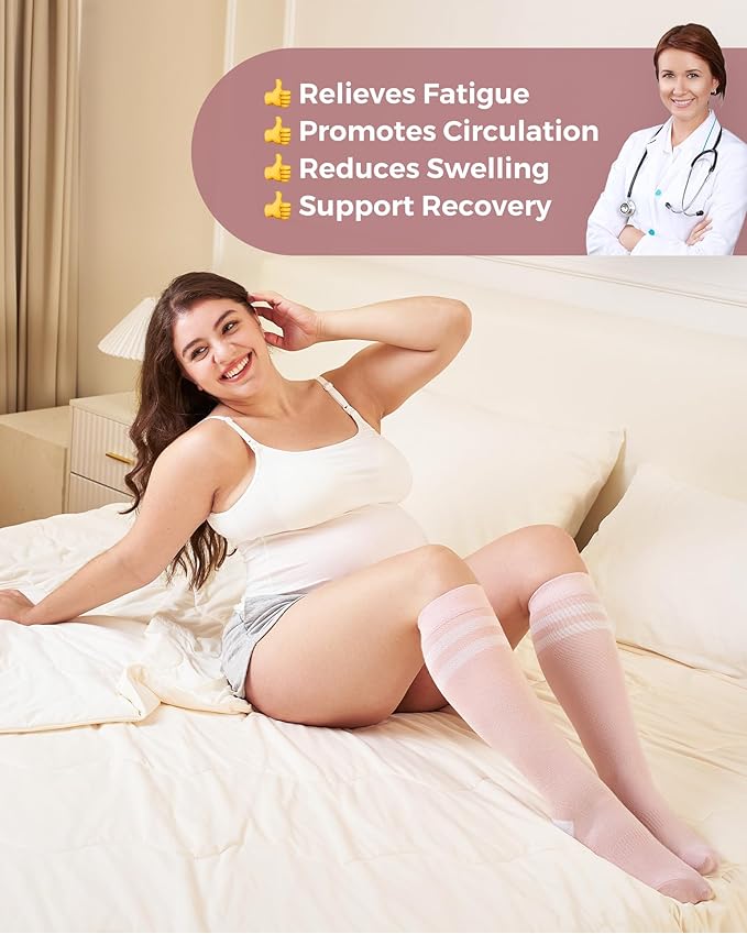 Momcozy Compression Socks for Women Wide Calf, 15-20mmHg Knee High Support Socks for Pregnancy, Nurses, Travel, Flying