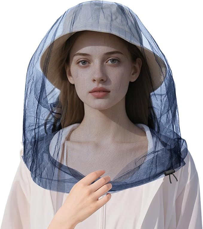 Oversized Mosquito Net 42 x 25 Inches Ultra Large Mosquito Head Net Face Neck Fly Mesh Netting Fits All Hats for Outdoor Camping Hiking Fishing Gardening Safari(Navy Blue)