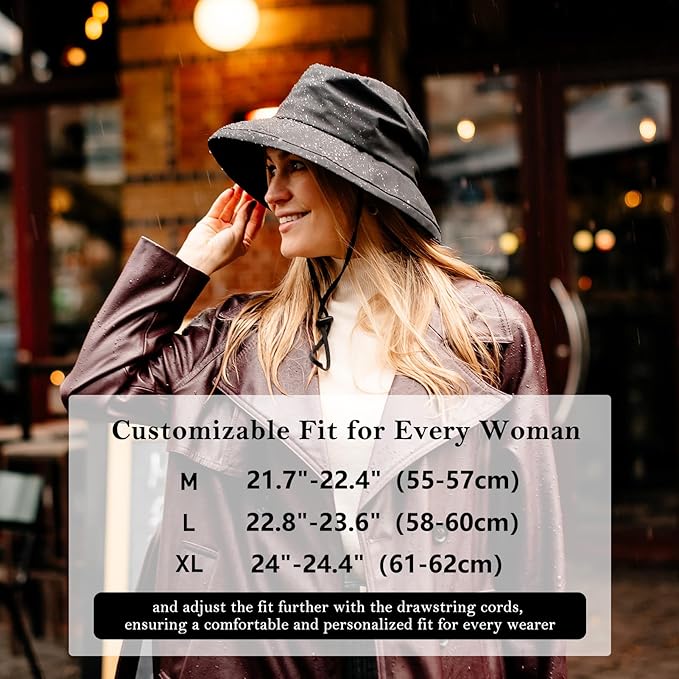 Comhats Rain Hat for Women Waterproof Wide Brim Sun Hats for Ladies UV Protection Summer Bucket Hats Beach Packable 55-62CM