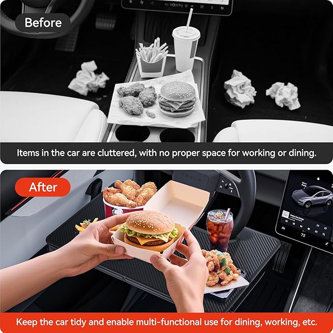 YONZEE 2-in-1 Car Steering Wheel Desk Tray & Car Seat Gap Filler Organizer – Foldable Carbon Fiber Look Table for Laptop, Eating Food, Writing – Universal Fit for Most Vehicles