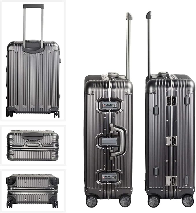 TRAVELKING All Aluminum Luggage Zipperless Hard Shell Suitcase with TSA Lock Spinner Wheels Lightweight Metal Alloy Suitcases (Grey, 28 inch)