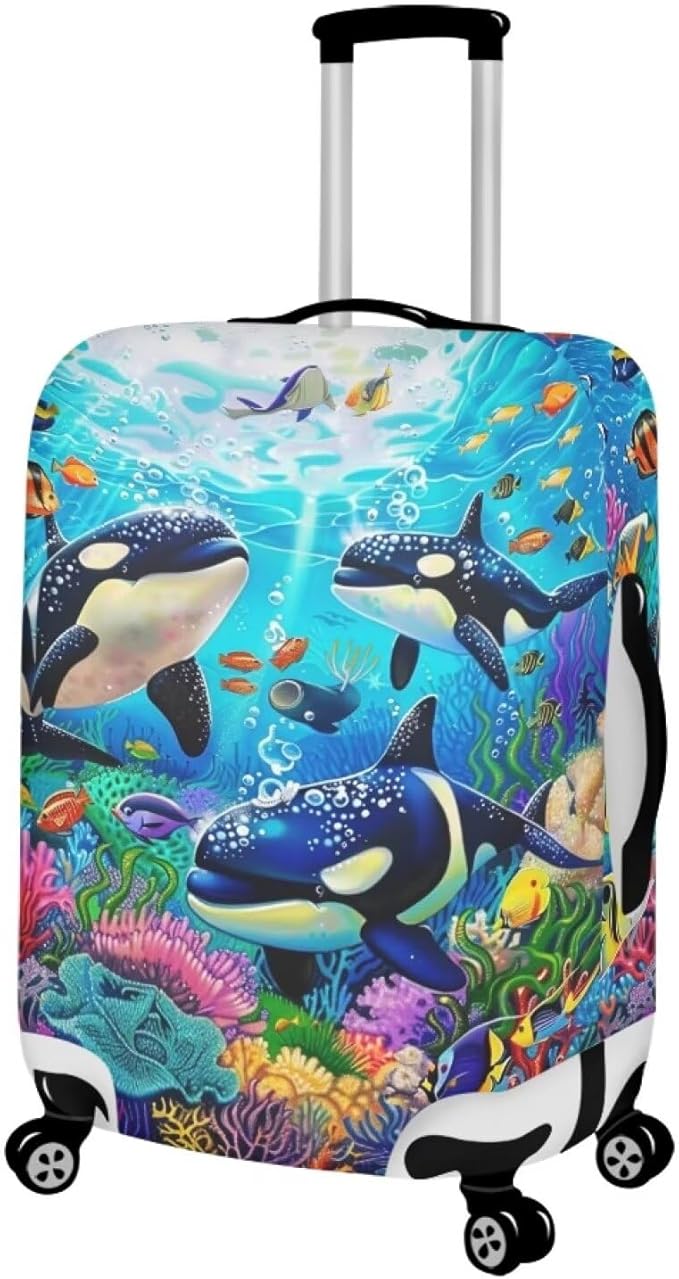 Killer Whale Luggage Cover Elastic Universal Luggage Covers for Suitcase Fit 26-29 Inch Zip Closure Suitcase Cover Protector for Travel Business Anti-Scratch Baggage Covers Case