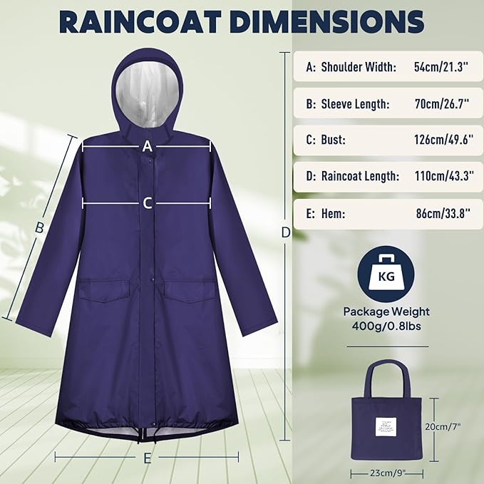 ANYOO Waterproof Rain Poncho Lightweight Reusable Hiking Hooded Coat Jacket for Outdoor Activities