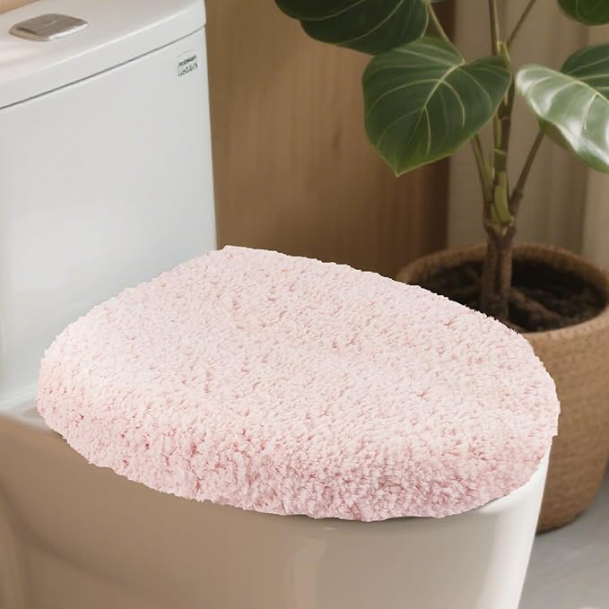 Microfiber Elongated Toilet Seat Cover 19.5"x 15" Machine Washable Solid Toilet Lid Cover Adjustable Rubber Backing Fits Most 18-19.5" L x 14-16" W Elongated Toilet Seat