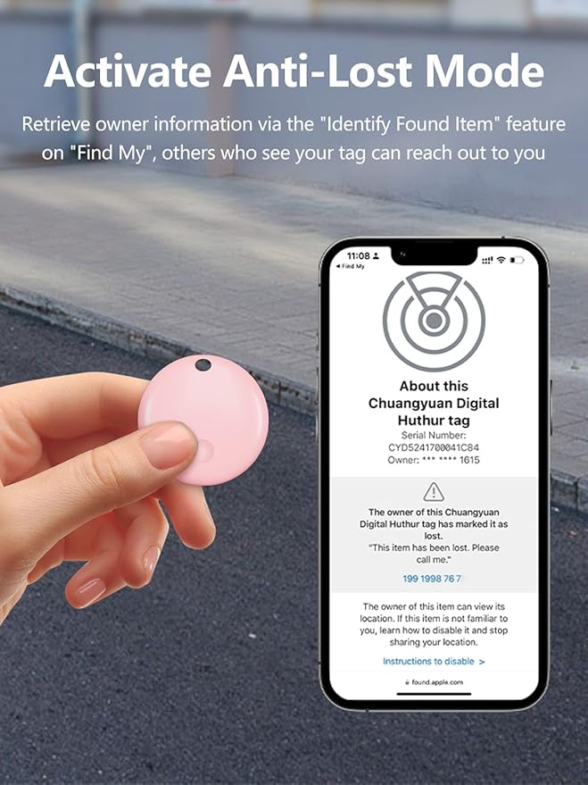Tracker Tags, Item Finder Work with Apple Find My (iOS Only), Tracking Device Locator Smart Tag for Luggage, Keys, Wallet, Bike, Pets, Bags (Pink, 1 Pack)