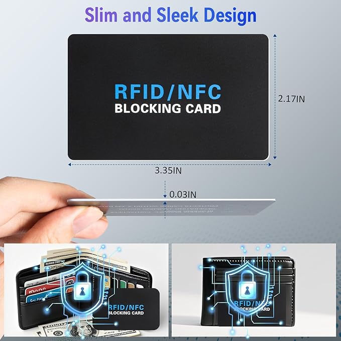 5Pack RFID Blocking Card,Contactless NFC Debit Credit Card Passport Protector blocker,One RFID Card Protects Entire Wallet, without adding bulk Black