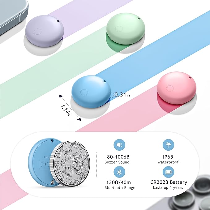 Air Tracker Tags-4 Pack Tracker Tag Work with Apple Find My (iOS 14.6 Above Only) Smart Tag Item Finders for Key, Luggage, Backpack，etc. (Red, Blue, Purpule, Glue, 4 Pack)