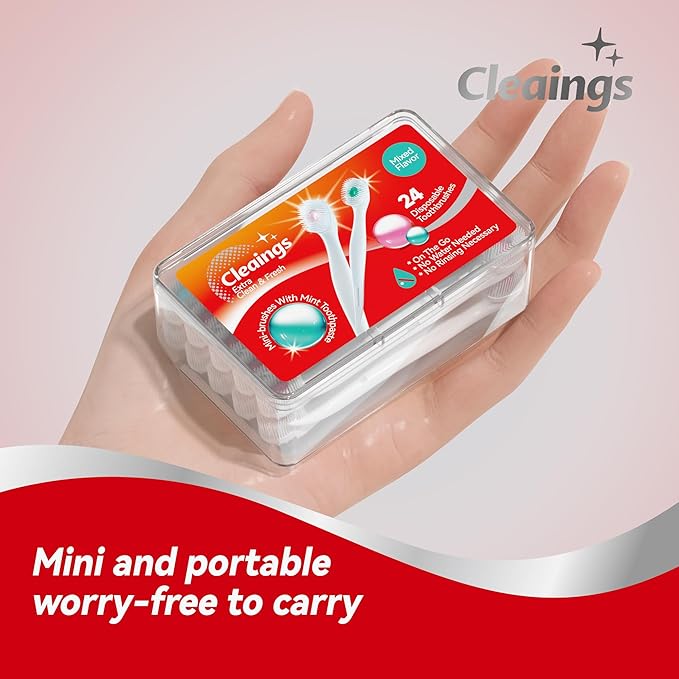 cleaings® Mini Disposable Toothbrush Set with Toothpaste – Travel Essentials, Portable Toothbrush for Women & Men, Camping, Road Trip, Vacation, 24 Count-Mint Flavor（Pack of 1）