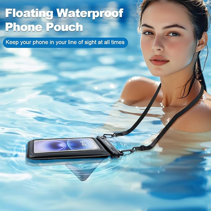 [Up to 8.5''] Waterproof Phone Pouch Floating, Double Bags Waterproof Phone Case with Lanyard for iPhone 16 15 Pro Max, Galaxy S25 S24 Ultra, IPX8 Cellphone Dry Bag Beach Cruise Ship Essentials 2 Pack