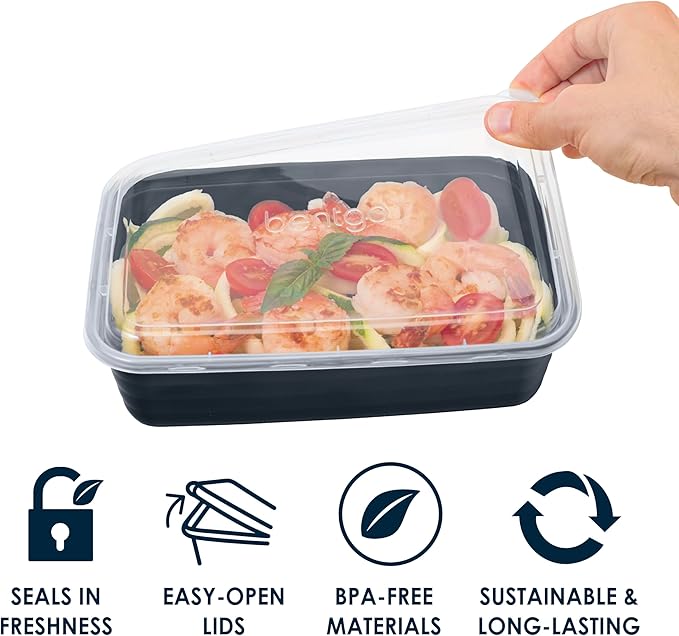 Bentgo 20-Piece Lightweight, Durable, Reusable BPA-Free 1-Compartment Containers - Microwave, Freezer, Dishwasher Safe - Navy Blue