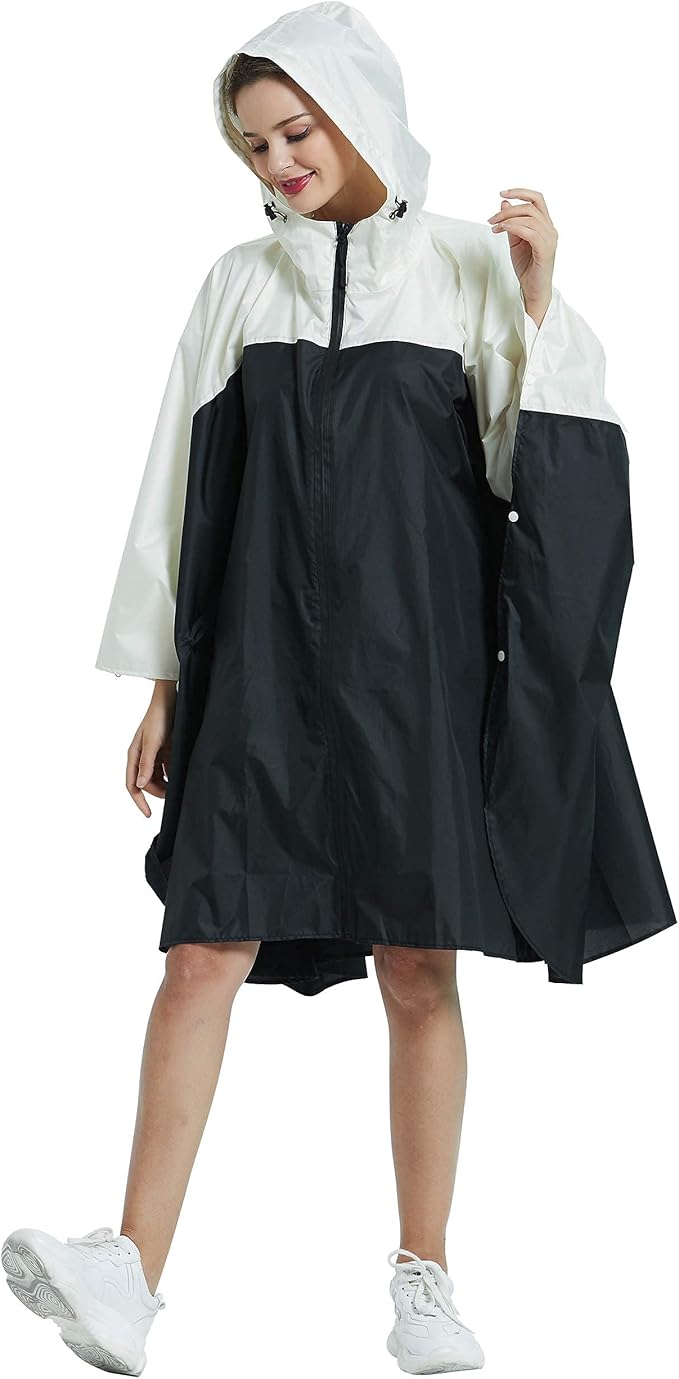 Rain Poncho Jacket Coat Hooded Zipper Style for Women/Men/Adult with Pocket