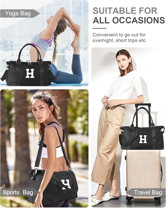 Initial Travel Duffel Bag Sports Gym Bag for Boys Teen Birthday Gifts,Black Personalized Weekender Bag Carry On Tote Bags for Men,Waterproof Overnight Luggage Bag Airplane Travel Essentials(Letter H)