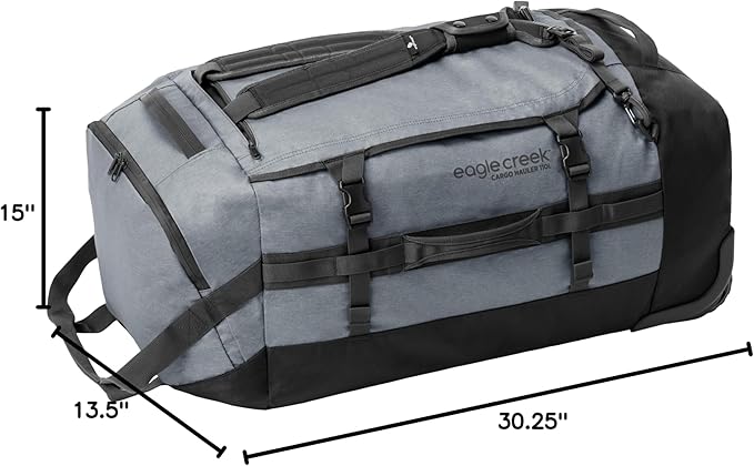 Eagle Creek Cargo Hauler Wheeled Duffel - Durable Duffel Bag for Travel - Easy Access Compartment - Deployable Backpack Straps - Lockable Zipper Opening - Charcoal - 110L
